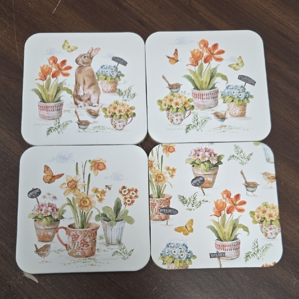 Legacy Publishing Set of 4 Cork Backed Floral Animal Print Coasters